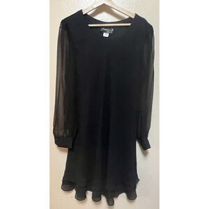 Sheer Sleeve Black Shift Dress by Mystery Brand